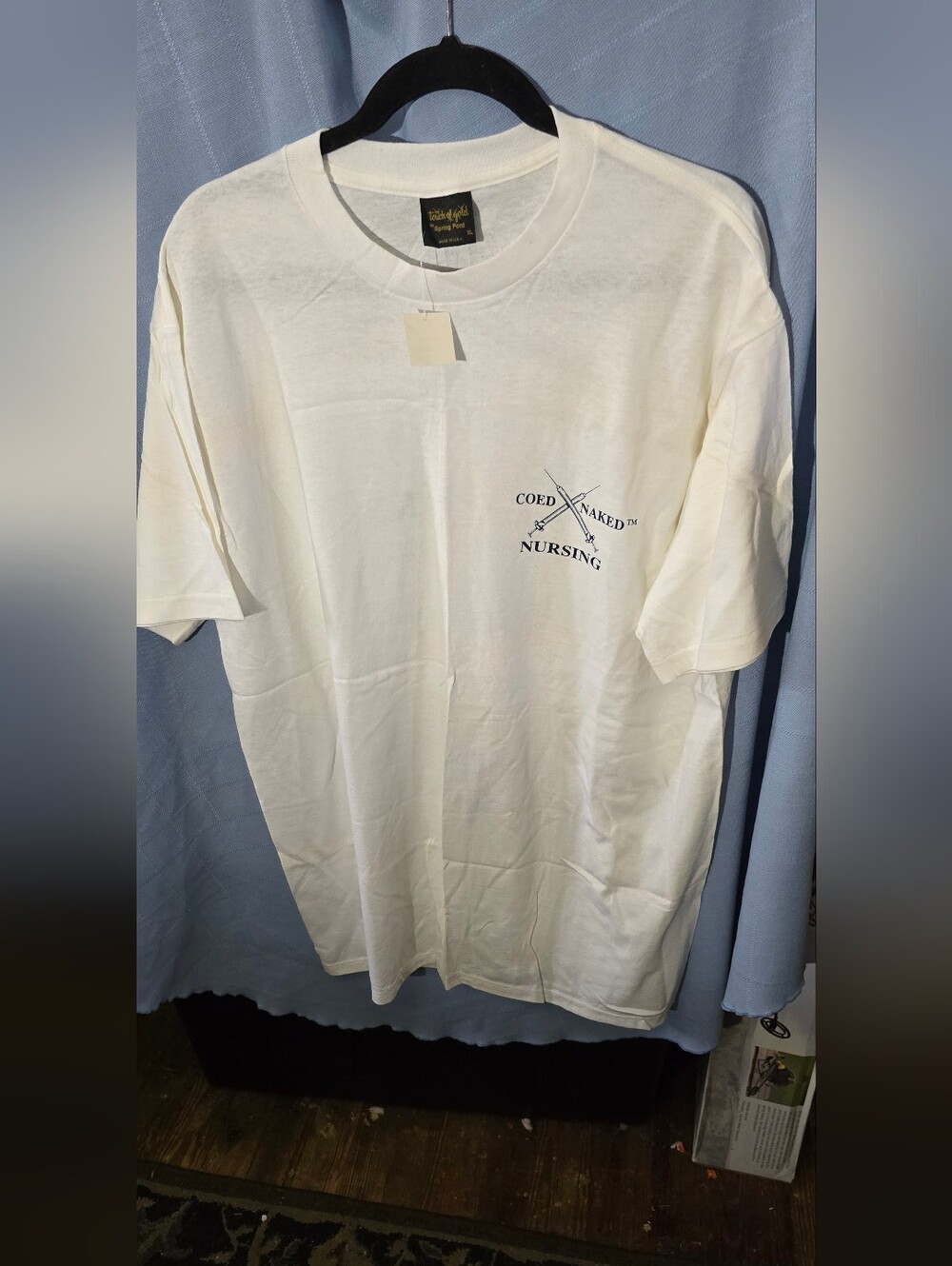 Touch Of Gold Coed Naked Nursing Off-White Crewneck T-Shirt